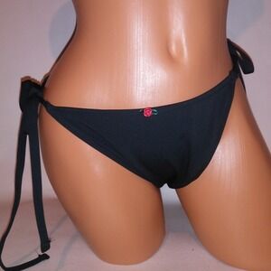 Victoria Secret PINK Swim Bikini Bottom XL Solid Black String Side Tie New
